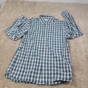 Lacoste Men's Slim Fit Plaid Button Down L/S Shirt Green White Sz Large / FR 42
